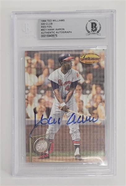 Hank Aaron Autographed 1994 Ted Williams 500 Club LE #288/755 Baseball Card Slabbed Beckett