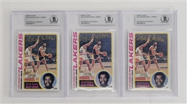 Lot of 3 Kareem Abdul-Jabbar Autographed 1978-79 Topps #110 LE /1978 Basketball Cards Slabbed Beckett