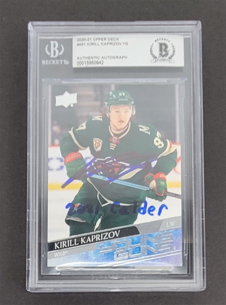 Kirill Kaprizov Autographed & Inscribed 2020-21 Upper Deck Young Guns #451 Card Slabbed Beckett