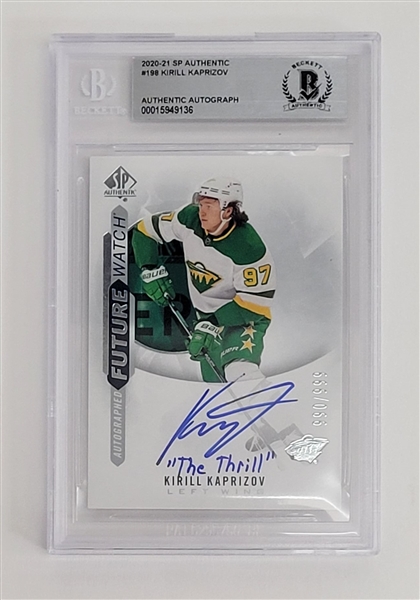 Kirill Kaprizov Autographed & Inscribed 2020-21 SP Authentic #198 Card Slabbed Beckett