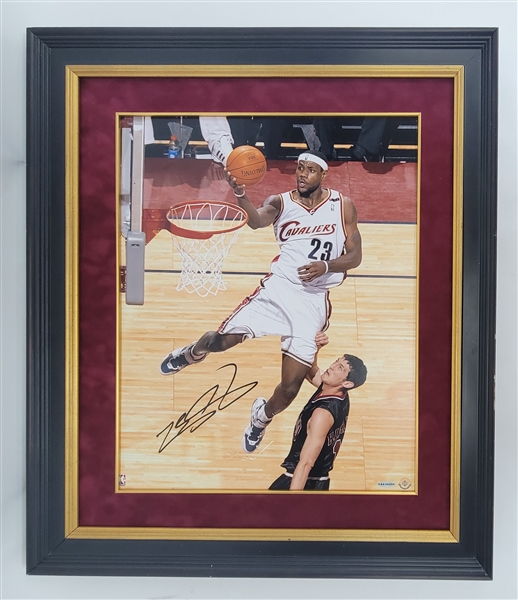 LeBron James Autographed & Framed 16x20 Rookie Photo UDA *No Glass/Scratched*
