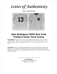 Alex Rodriguez 2004 New York Yankees Game Used Jersey w/ Dave Miedema LOA
