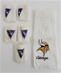 Lot of 6 Allen Rice, Leo Lewis, & Rick Renney Minnesota Vikings Game Used Towel & Sweatbands