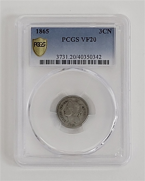 1865 3CN Coin PCGS VF20