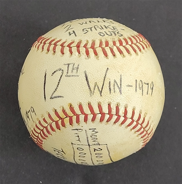 Bert Blyleven 12th Win 1979 Pittsburgh Pirates World Series Championship Year Game Used Stat Baseball September 24, 1979 vs Expos w/Blyleven Signed Letter of Provenance