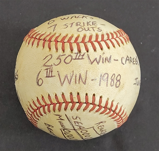 Bert Blyleven 250th Career Win June 19, 1988 6th Win of Year Twins vs Mariners Game Used Stat Baseball w/Blyleven Signed Letter of Provenance