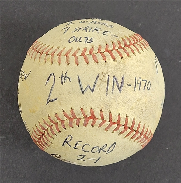 Bert Blyleven Rookie Year 2nd Career Win June 14, 1970 Twins vs Red Sox Game Used Stat Baseball w/Blyleven Signed Letter of Provenance