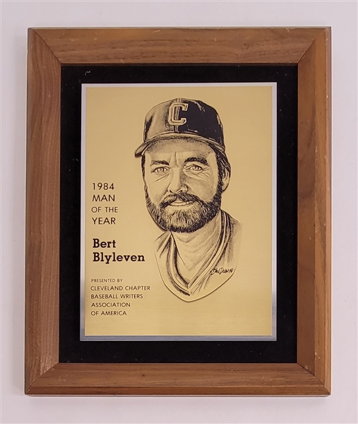 Bert Blyleven 1984 Cleveland Indians Man of the Year Award Plaque w/Blyleven Signed Letter of Provenance