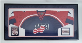 1980 Miracle Hockey Team Autographed & Framed USA Jersey w/ 11 Signatures Beckett LOA
