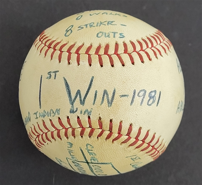Bert Blyleven 1st Win as a Cleveland Indian April 18, 1981 vs Brewers Complete Game Shutout Game Used Final Out Stat Baseball w/Blyleven Signed Letter of Provenance