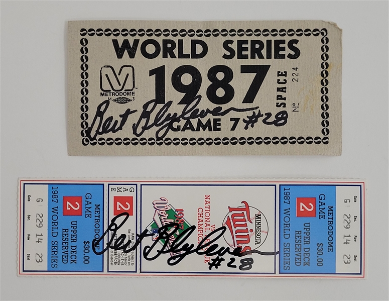 Bert Blyleven 1987 World Series Game 2 Signed Full Ticket Mint with Signed Players Parking Pass to Game 7 w/Blyleven Signed Letter of Provenance
