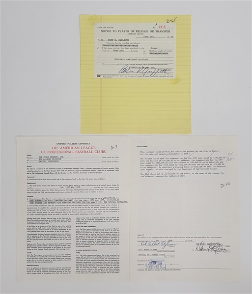 Bert Blyleven 1976-78 Texas Rangers Original Players Contract with 1976 Player Transfer From the Minnesota Twins w/Blyleven Signed Letter of Provenance
