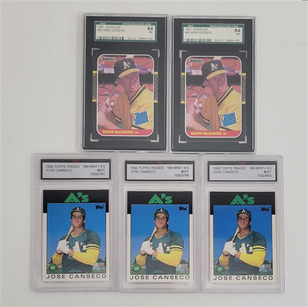 Lot of 5 Jose Canseco & Mark McGwire Graded Rookie Cards