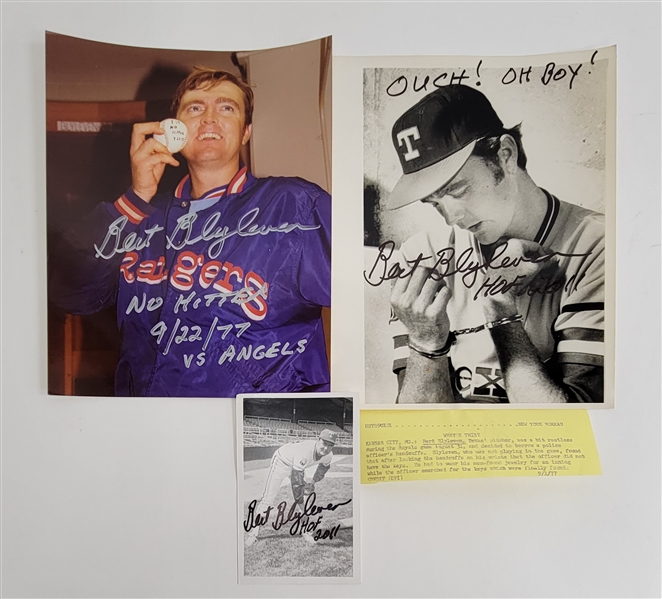 Bert Blyleven Lot of (3) Signed Texas Rangers Photos Including No Hitter Photo w/Blyleven Signed Letter of Provenance