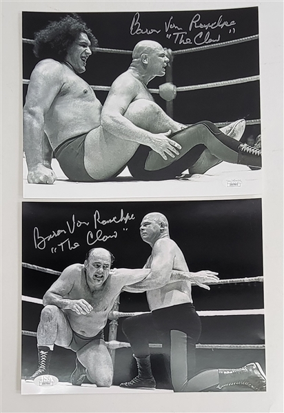 Lot of 2 Baron Von Raschke Autographed & Inscribed 8x10 Wrestling Photos JSA