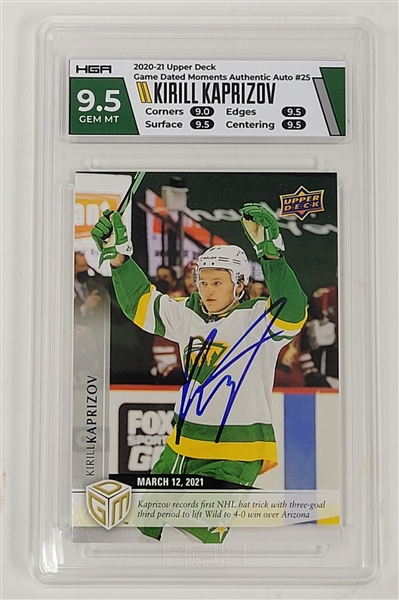 Kirill Kaprizov Autographed 2020-21 Upper Deck Game Dated Moments #25 Rookie Card HGA 9.5