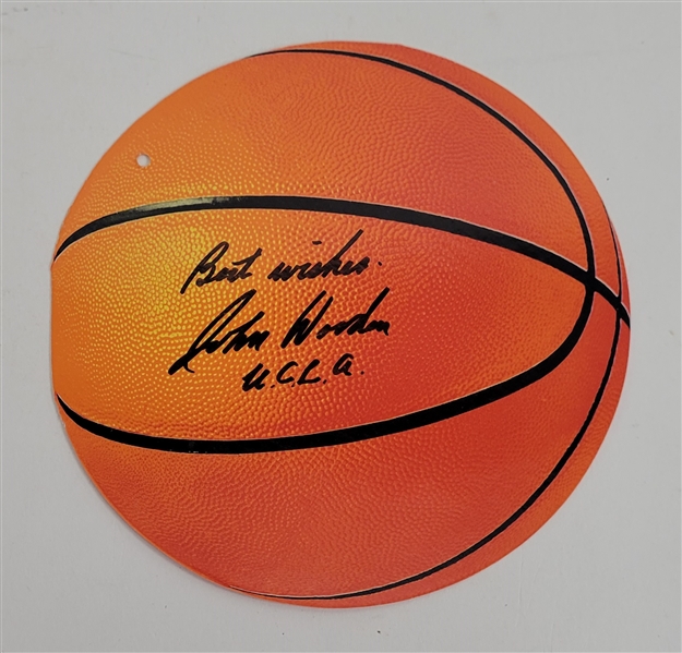 John Wooden Autographed & Inscribed 5" Basketball Card PSA/DNA.