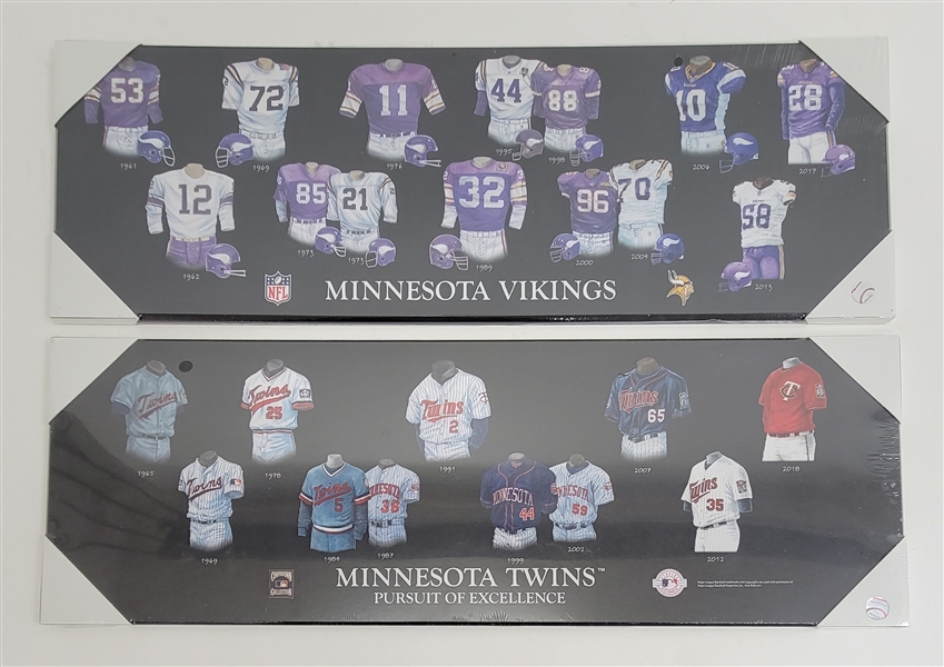 Lot of 2 Minnesota Twins & Vikings 8x23 Uniform Evolution Plaques 