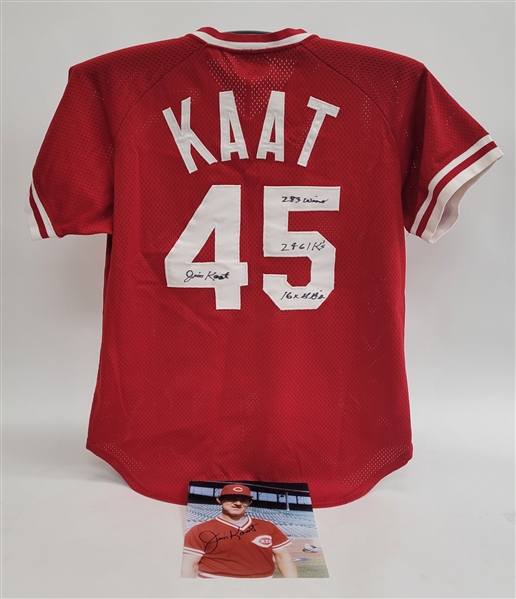 Jim Kaat 1985 Cincinnati Reds Game Used & Autographed BP Jersey w/ Dave Miedema LOA