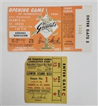 Lot of (2) 1960 Candlestick Park Opening Game Tickets