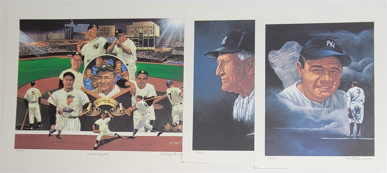 Lot of 3 New York Yankees Robert Stephen Simon Lithographs