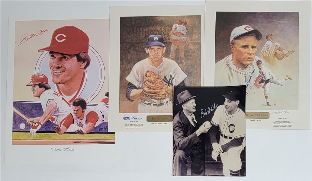 Lot of 4 Autographed Baseball Lithographs & Photos