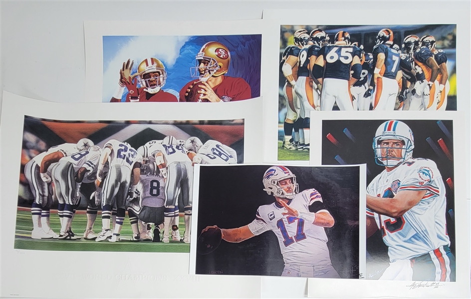 Lot of 5 Football Lithographs