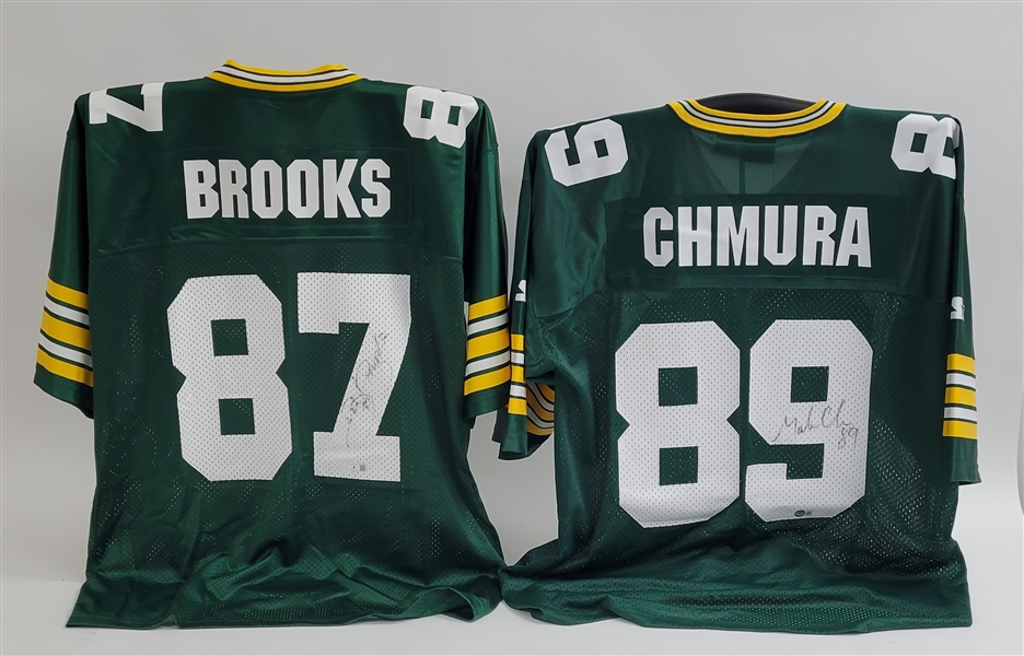 Lot of 2 Mark Chmura & Robert Brooks Autographed Green Bay Packers Jerseys Beckett