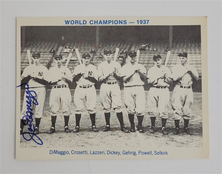 Joe DiMaggio Autographed 4x6 Postcard w/ Beckett LOA