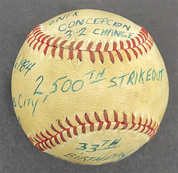 1984 Bert Blyleven 2,500th Career Strikeout Actual Game Used Stat Baseball April 6th Indians vs Royals Bert’s 33rd Birthday w/Blyleven Signed Letter of Provenance 