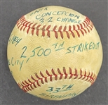 1984 Bert Blyleven 2,500th Career Strikeout Actual Game Used Stat Baseball April 6th Indians vs Royals Bert’s 33rd Birthday w/Blyleven Signed Letter of Provenance 