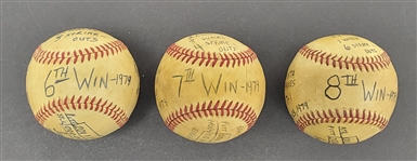 1979 Bert Blyleven Lot of (3) Wins Pittsburgh Pirates World Series Championship Season Wins 6, 7 and 8 Game Used Stat Baseballs w/Blyleven Signed Letter of Provenance 