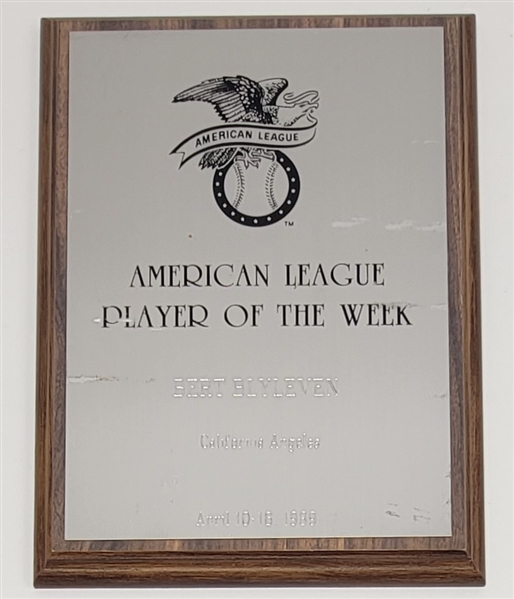 1989 Bert Blyleven American League Player of The Week Award California Angels April 10-16 w/Blyleven Signed Letter of Provenance 