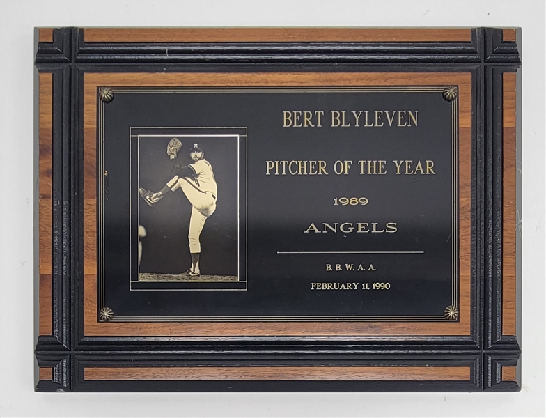 1989 Bert Blyleven Baseball Writers of America Pitcher of the Year Award California Angels w/Blyleven Signed Letter of Provenance