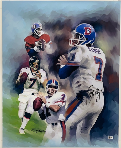 John Elway Autographed Denver Broncos Jiang 27x32 Canvas Beckett