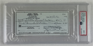 Johnny Unitas Signed Check PSA 9 w/ Unitas Family LOA