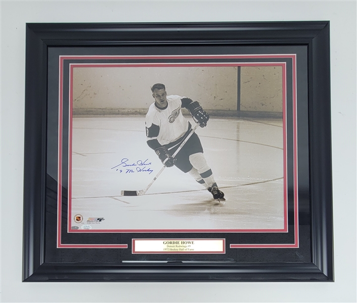 Gordie Howe Autographed & Inscribed Framed 16x20 Photo JSA