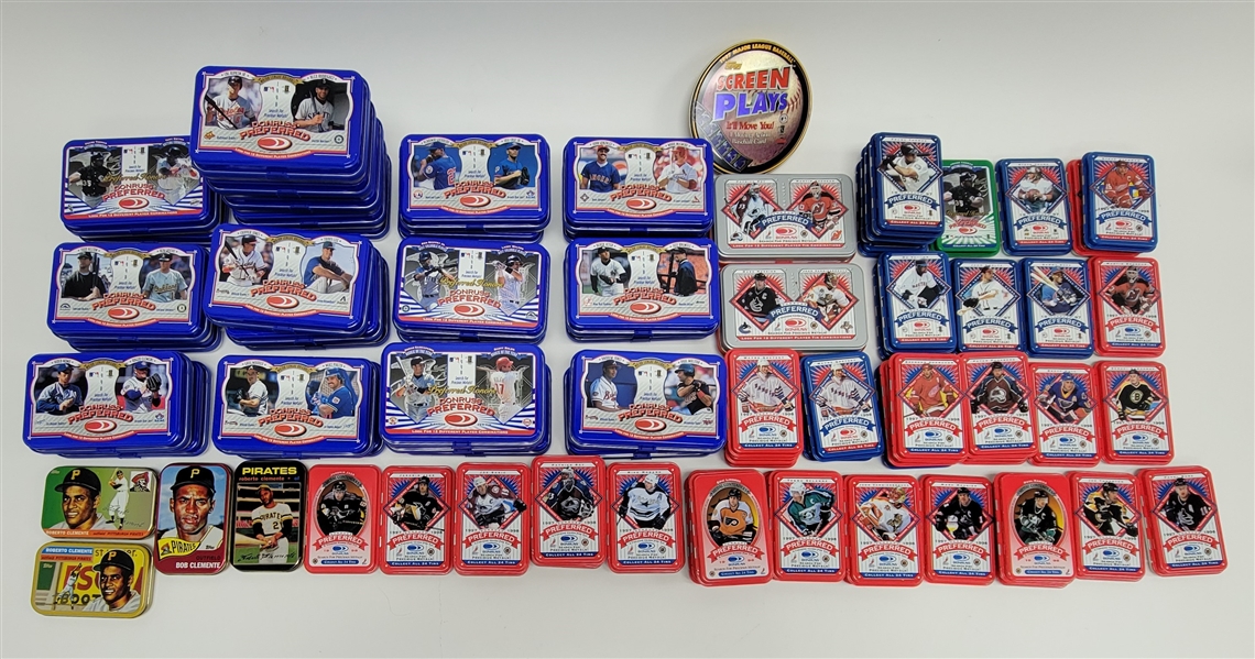 Large Collection of 81 Mint Condition Donruss Preferred 1997-98 Precious Metals Tins