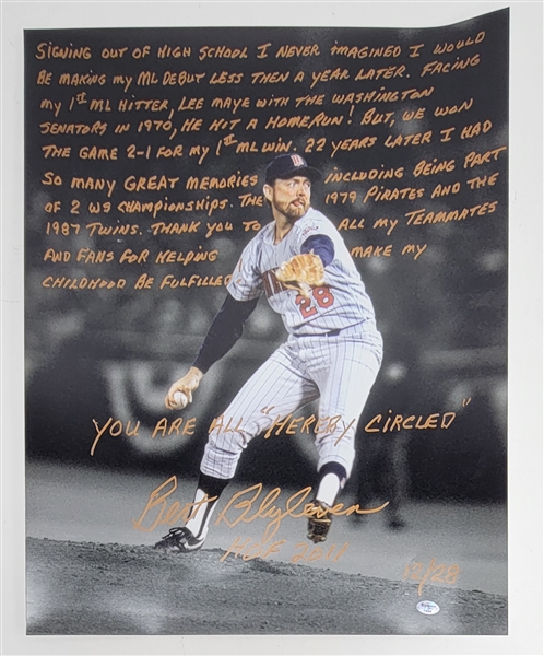 Bert Blyleven Signed “In His Words” Career Reflection 16x20 Photo Limited 12/28 w/Blyleven Signed Letter of Provenance