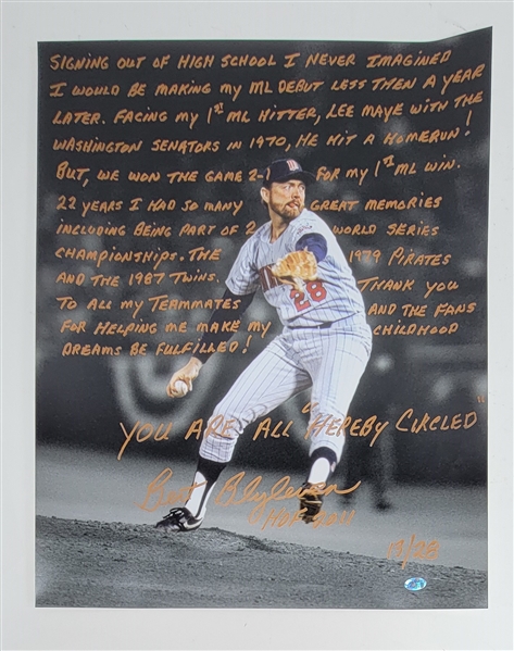 Bert Blyleven Signed “In His Words” Career Reflection 16x20 Photo Limited 13/28 w/Blyleven Signed Letter of Provenance