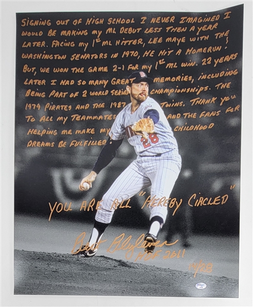 Bert Blyleven Signed “In His Words” Career Reflection 16x20 Photo Limited 14/28 w/Blyleven Signed Letter of Provenance