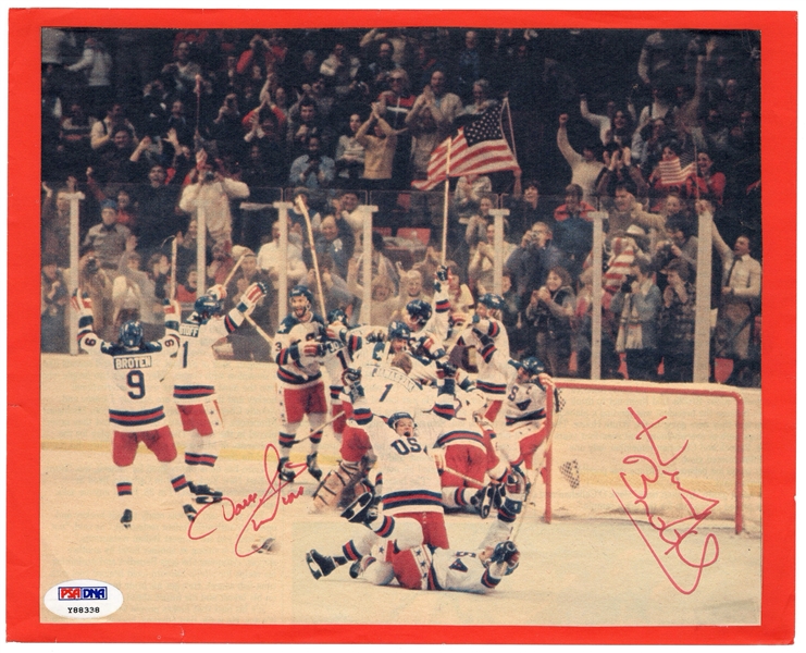 Herb Brooks & Dave Silk Dual Autographed 1980 USA Olympic Hockey Team Magazine Page PSA/DNA