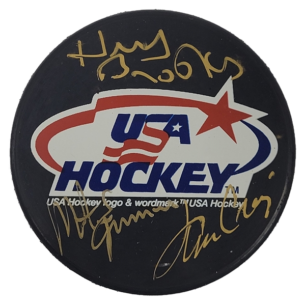 Herb Brooks, Mike Eruzione, & Jim Craig Autographed USA Hockey Puck Beckett