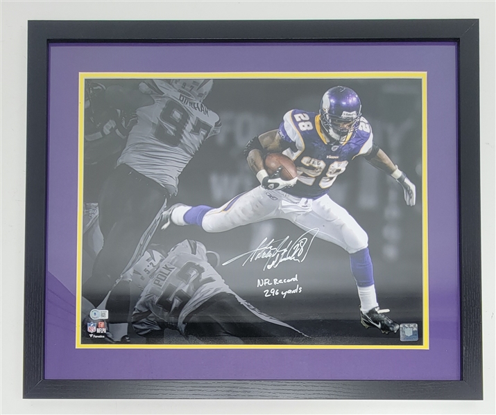 Adrian Peterson Autographed & Inscribed Framed Minnesota Vikings 16x20 Photo Beckett