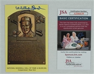 Whitey Ford Autographed Yellow Hall of Fame Plaque Postcard JSA 