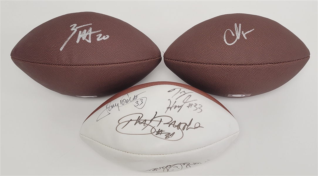 Lot of 2 Chad Ochocinco & Zack Moss Autographed Footballs + Multi-Signed Football w/ Tony Dorsett Beckett & JSA