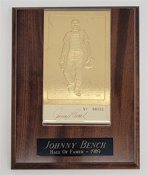 Johnny Bench Autographed "Baseballs Golden Greats" Card Plaque LE #501/10000