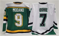 Lot of 2 Mike Modano & TJ Oshie Autographed Custom Jerseys Beckett