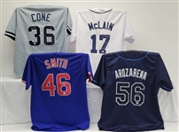 Lot of 4 Randy Arozarena, Lee Smith, Dave Cone, & Denny McLain Autographed Custom Jerseys JSA