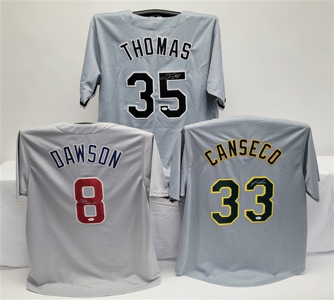 Lot of 3 Frank Thomas, Andre Dawson, & Jose Canseco Autographed Custom Jerseys JSA